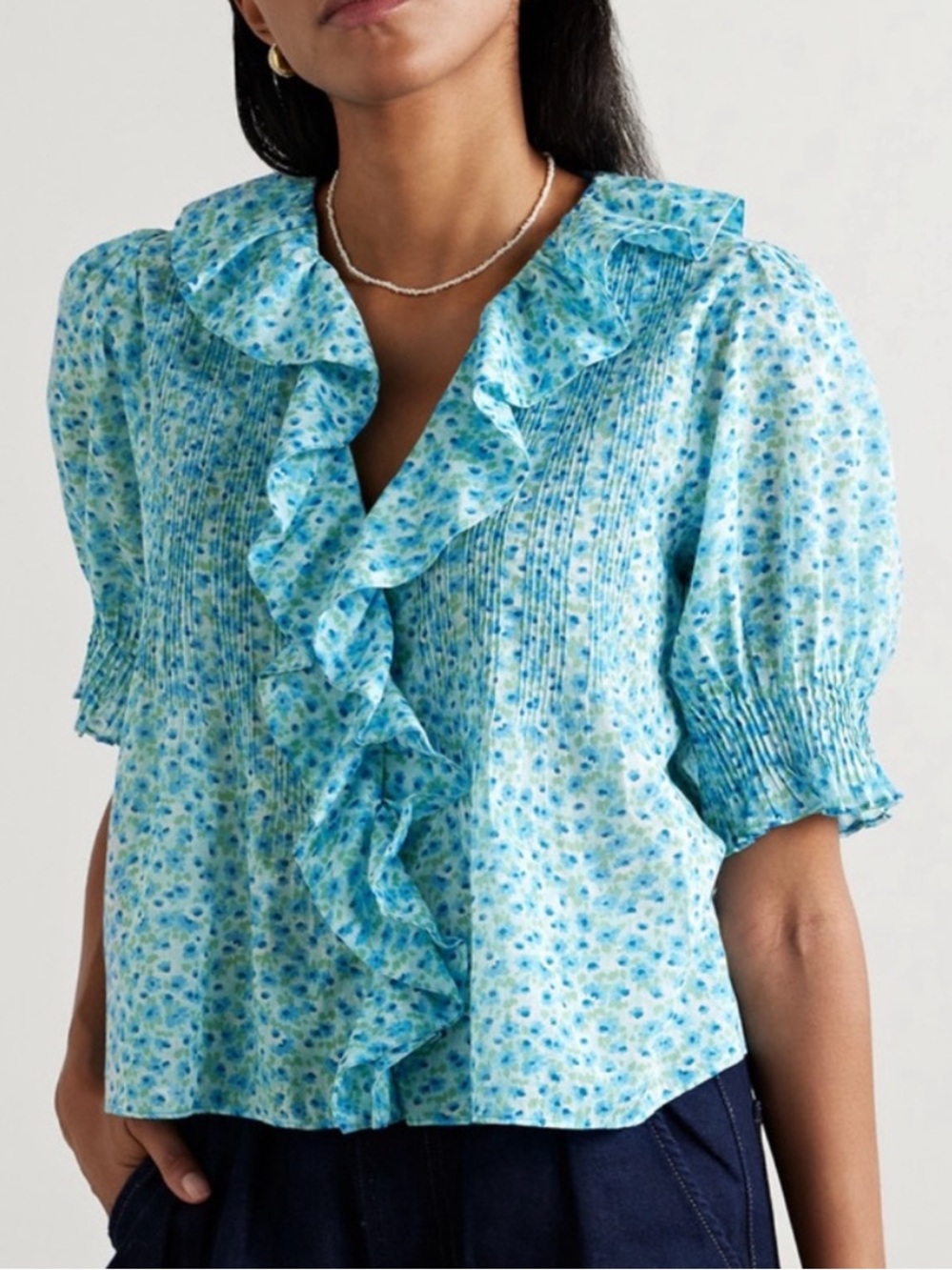 Doen Henri Top in Blue Daisy Fields Print size large L